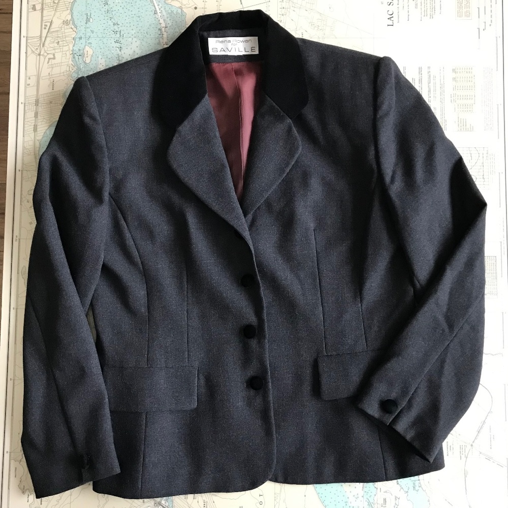 Vintage Rena Rowan for Saville Velvet Trimmed Blazer - Picture 1 of 8